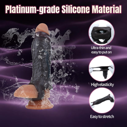 Realistic Black Silicone Wearable Penis Sleeve – Girth Enhancing Cock Extender for Erection Support & Delay