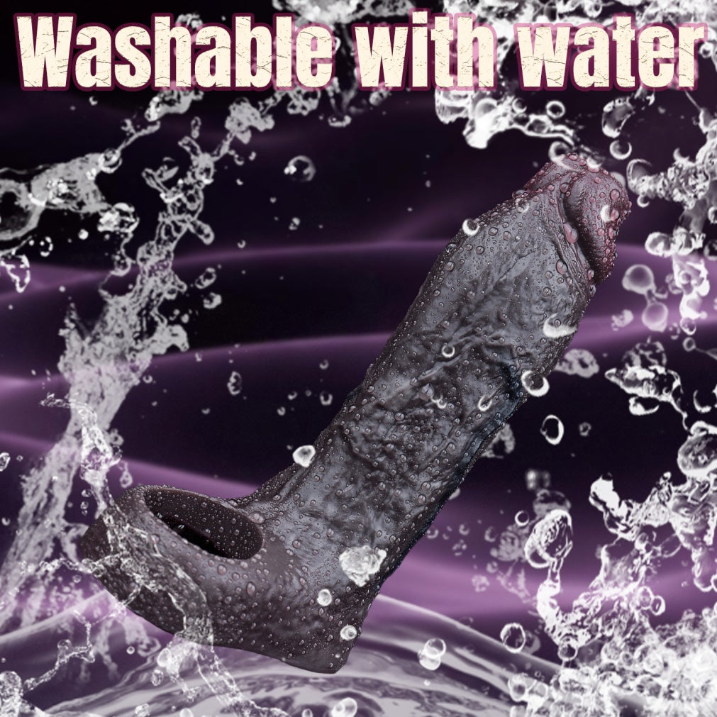 Realistic Black Silicone Wearable Penis Sleeve – Girth Enhancing Cock Extender for Erection Support & Delay