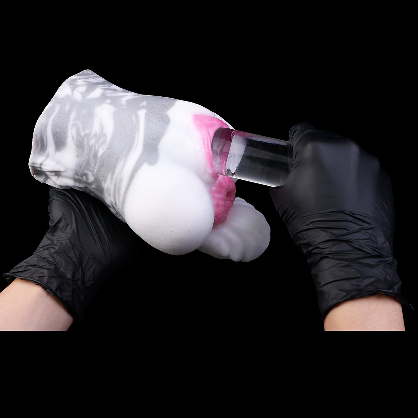 Arctic Wolf Pocket Pussy — Platinum Silicone Fantasy Wolf Rear Masturbator with Dual Channel, Fur Texture & Pink Accent