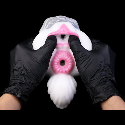 Arctic Wolf Pocket Pussy — Platinum Silicone Fantasy Wolf Rear Masturbator with Dual Channel, Fur Texture & Pink Accent