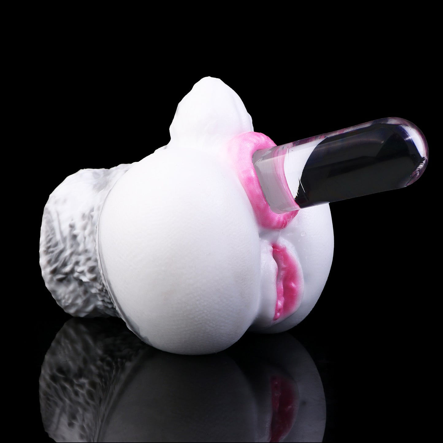 White Rabbit Pocket Pussy — Platinum Silicone Fantasy Bunny Masturbator with Dual-Channel Texture & Pink Accent Design