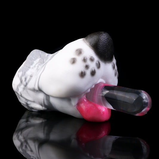 Dalmatian Mouth Pocket Pussy — Platinum Silicone Fantasy Dog Mouth Masturbator with Pink Tongue & Single-Channel Textured Design
