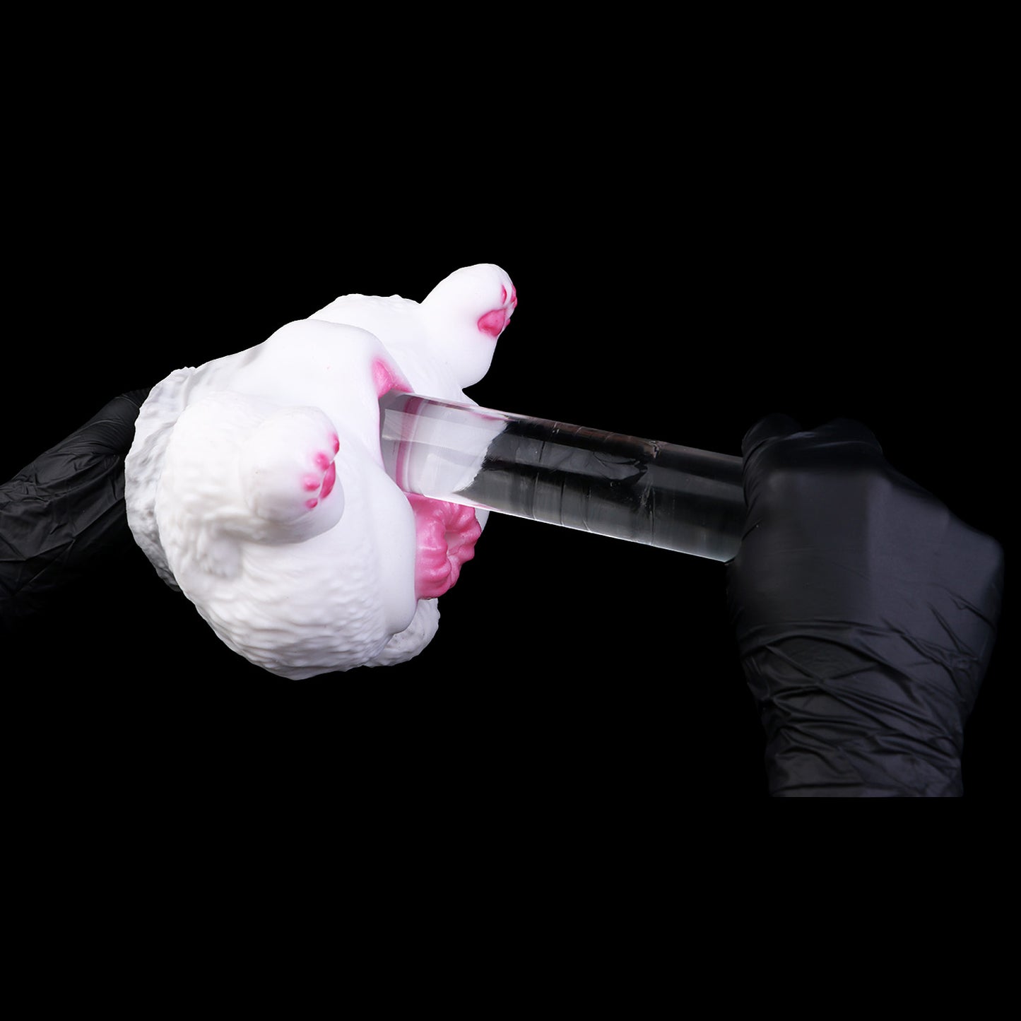 Snow Bunny Sex Dolls — Platinum Silicone Fantasy Rabbit Masturbator with Dual Channel, Fluffy Body & Pink Accent