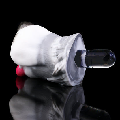 Dalmatian Mouth Pocket Pussy — Platinum Silicone Fantasy Dog Mouth Masturbator with Pink Tongue & Single-Channel Textured Design