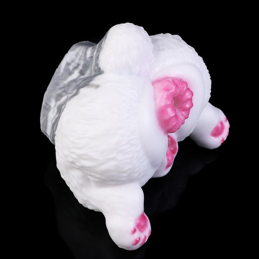 Snow Bunny Sex Dolls — Platinum Silicone Fantasy Rabbit Masturbator with Dual Channel, Fluffy Body & Pink Accent