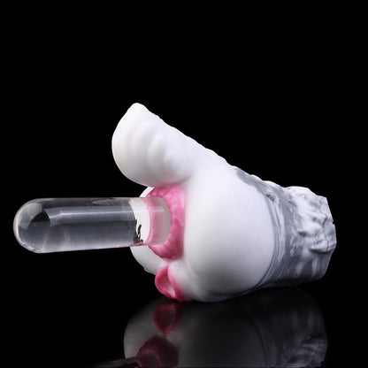 Arctic Wolf Pocket Pussy — Platinum Silicone Fantasy Wolf Rear Masturbator with Dual Channel, Fur Texture & Pink Accent