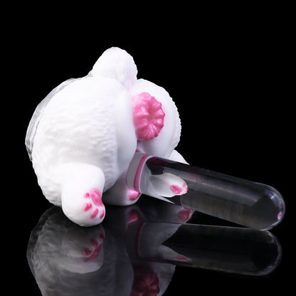 Snow Bunny Sex Dolls — Platinum Silicone Fantasy Rabbit Masturbator with Dual Channel, Fluffy Body & Pink Accent