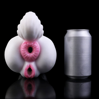 Arctic Wolf Pocket Pussy — Platinum Silicone Fantasy Wolf Rear Masturbator with Dual Channel, Fur Texture & Pink Accent