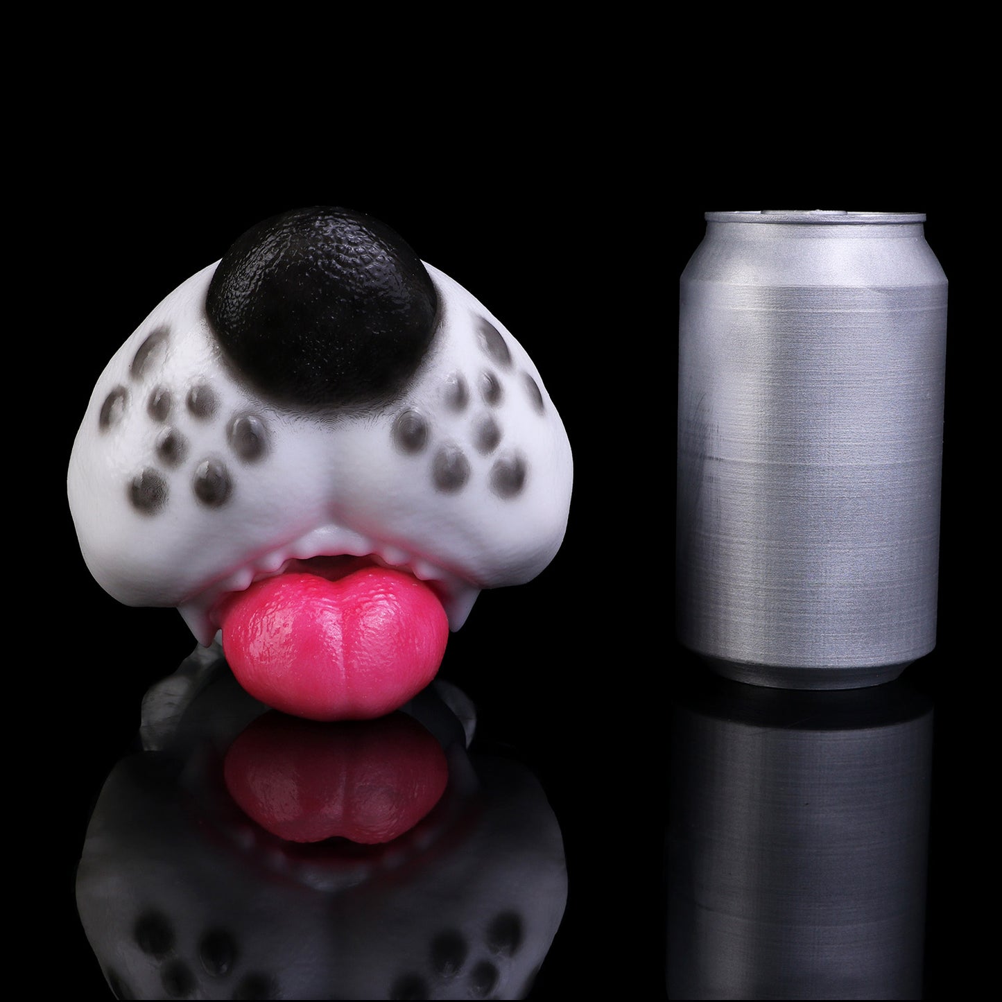 Dalmatian Mouth Pocket Pussy — Platinum Silicone Fantasy Dog Mouth Masturbator with Pink Tongue & Single-Channel Textured Design
