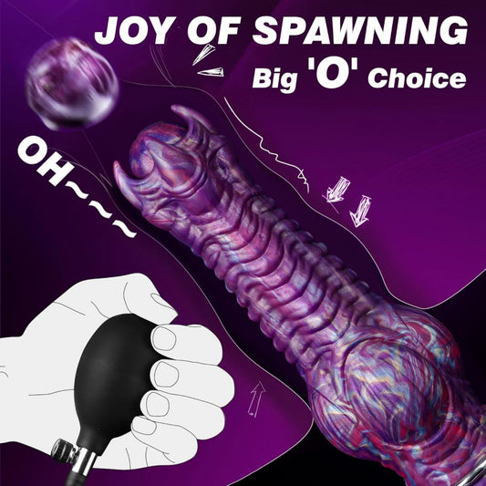 Domlust Ovipositor Dildo – Dildo Fantaisie noueux Alien en Silicone Platine avec des Œufs | Fétiche de Ponte et d'Expansion