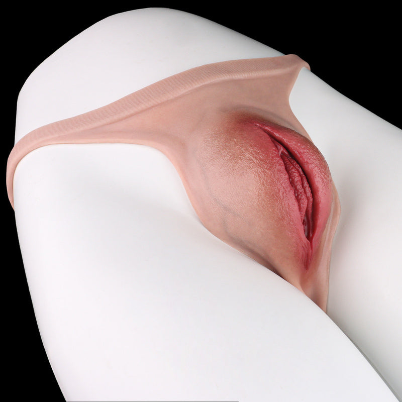 Ultra-Realistic Platinum Liquid Silicone Pussy Panties – Skin-Tone Transgender & Crossdresser Gaff Thong