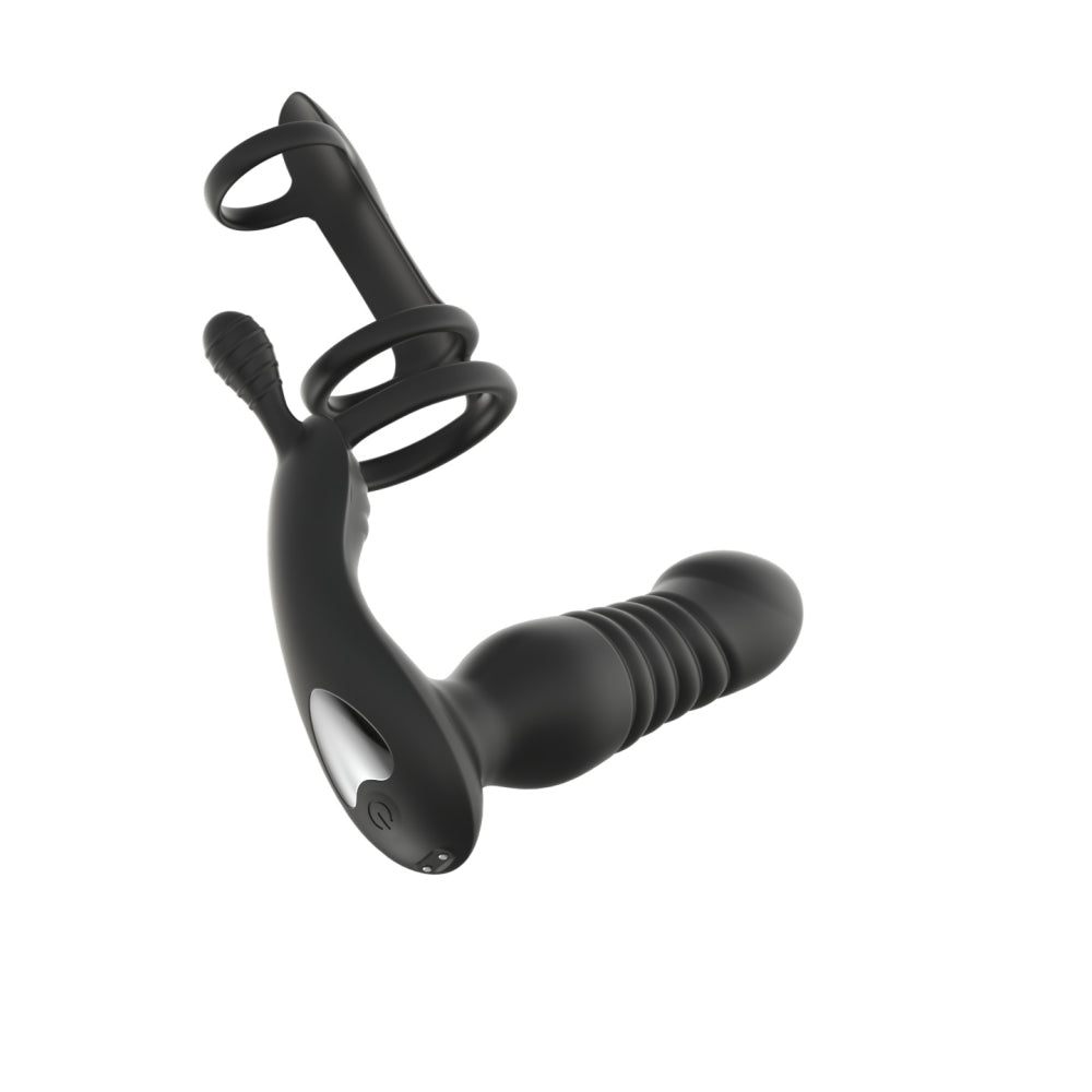 Stoßdildo mit Fernbedienung, Prostatamassagegerät – Dreifache Penisringe, Analplug, Sexspielzeug für Männer
