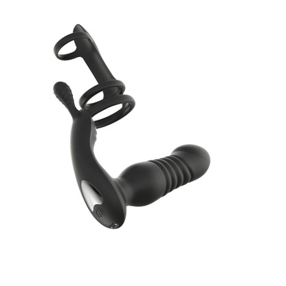 Stoßdildo mit Fernbedienung, Prostatamassagegerät – Dreifache Penisringe, Analplug, Sexspielzeug für Männer