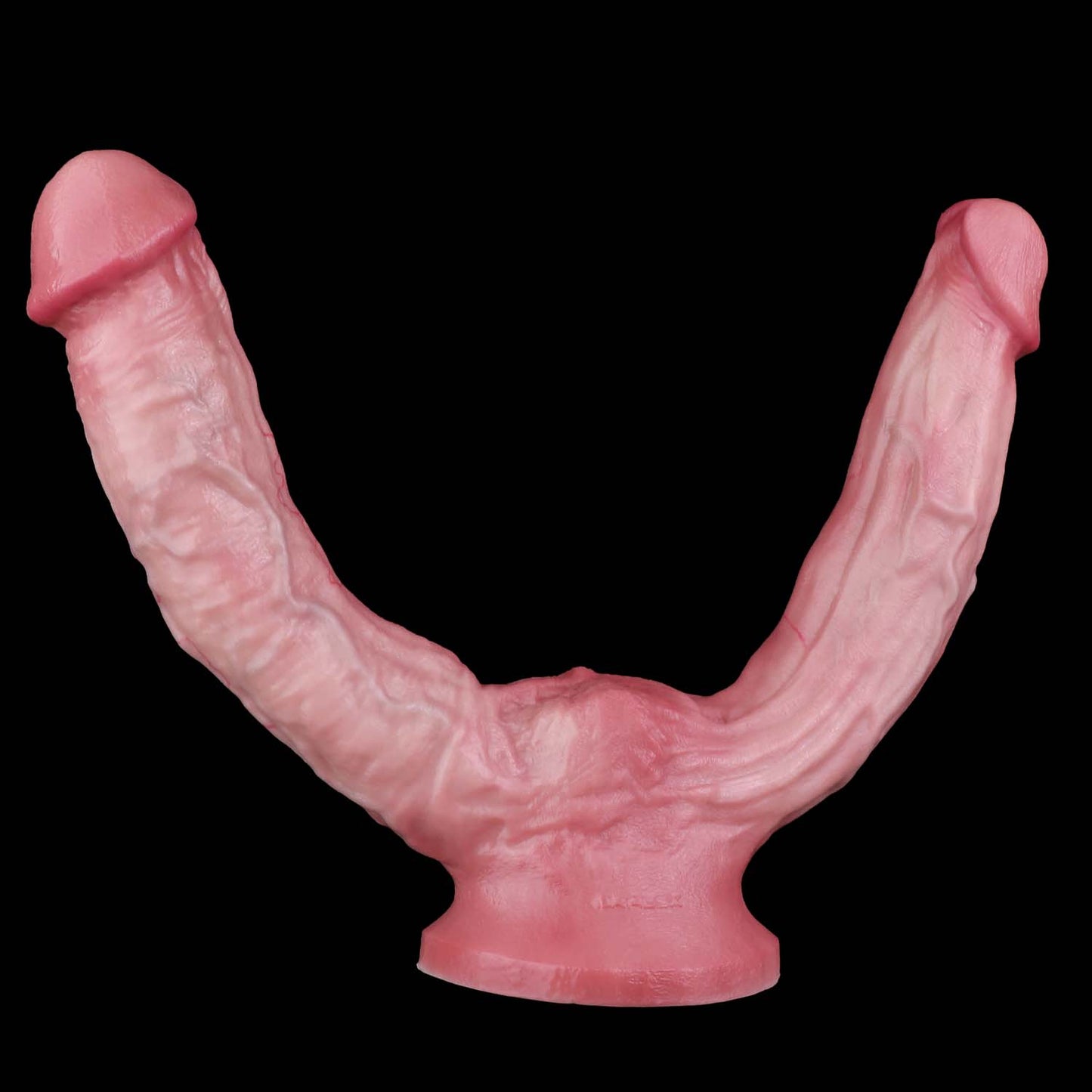 Dual-Ended Realistic Double Dildo — Platinum Silicone Double-Headed Dildo with Suction Cup Base, Veined Shaft & Two Sizes