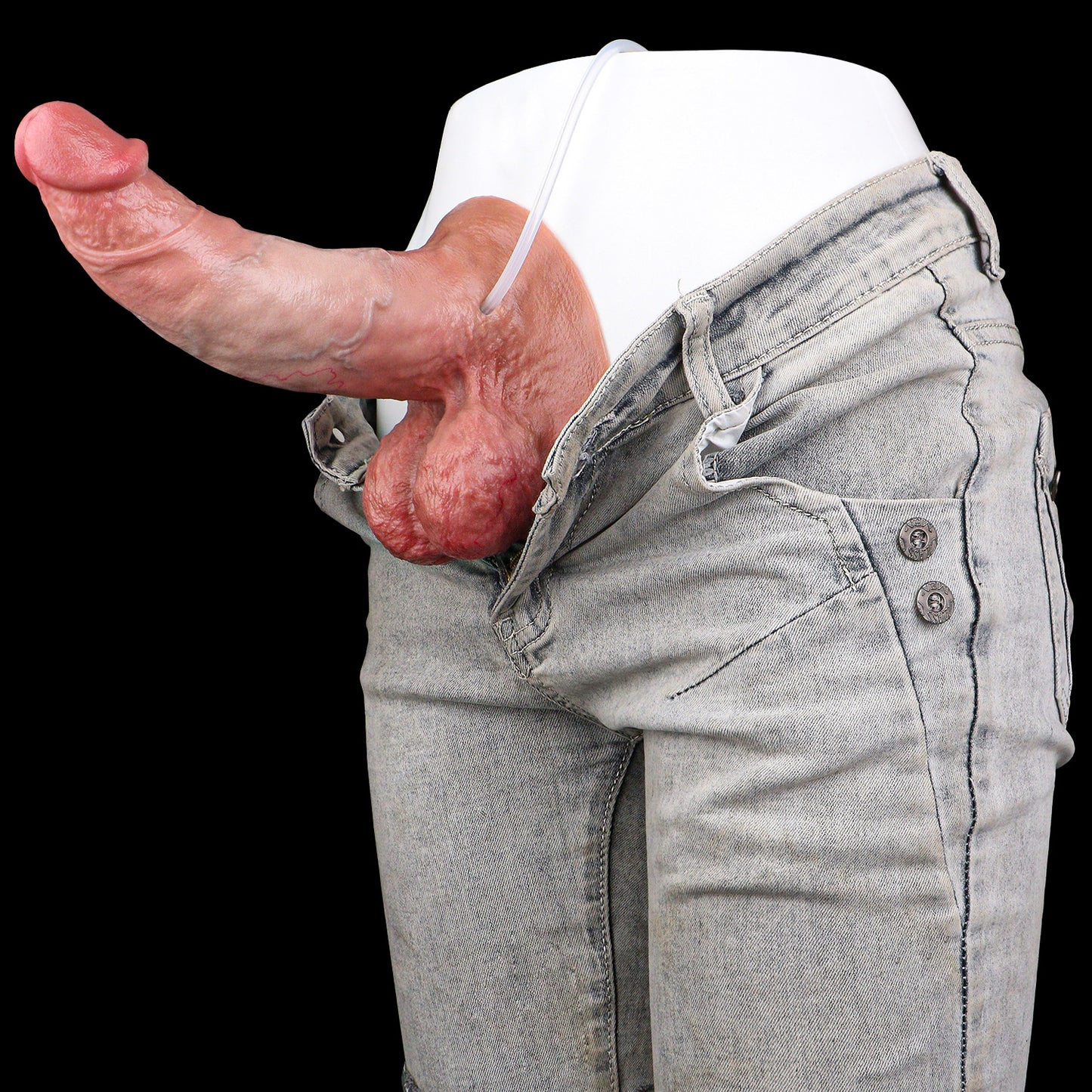 Ultra-Realistic Squirting Dildo — Platinum Silicone, Vein & Skin-Fold Texture, Balls Base, 3-Way Ejaculation System