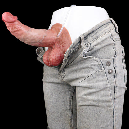 Ultra-Realistic Squirting Dildo — Platinum Silicone, Vein & Skin-Fold Texture, Balls Base, 3-Way Ejaculation System