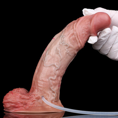 Thick-Vein Realistic Squirting Dildo — Platinum Silicone, Deep Tan Skin, Bold Vein Network & 3-Tool Ejaculation