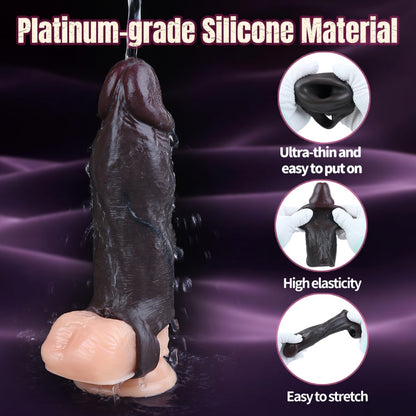 Black Silicone Realistic Cock Sleeve-6.22 Inch Penis Extender & Performance Enhancer for Men