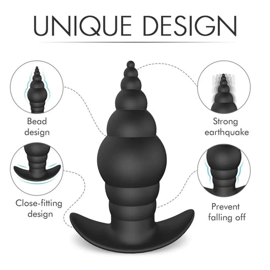 Strap-On Anal Beads Vibrating Silicone Butt Plug - Unisex Insertion Bondage Toy