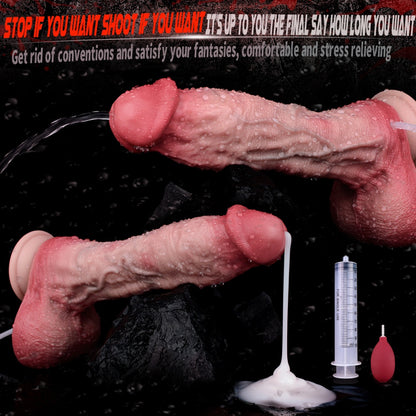 Wearable Squirt Silicone Suction Cup Dildo - Realistic Veined Texture Female Masturbation Toy