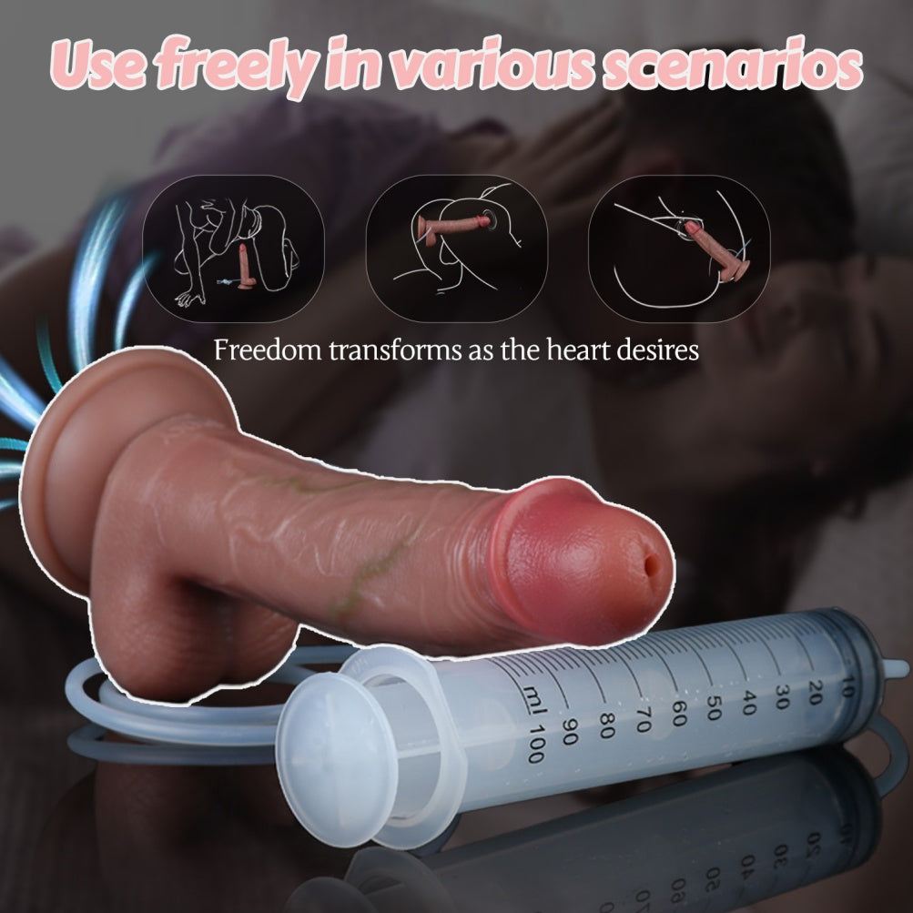 Strapon Realistischer Spritz-Strapon-Dildo – Zweilagiges Silikon-Sexspielzeug für intensive weibliche Orgasmen