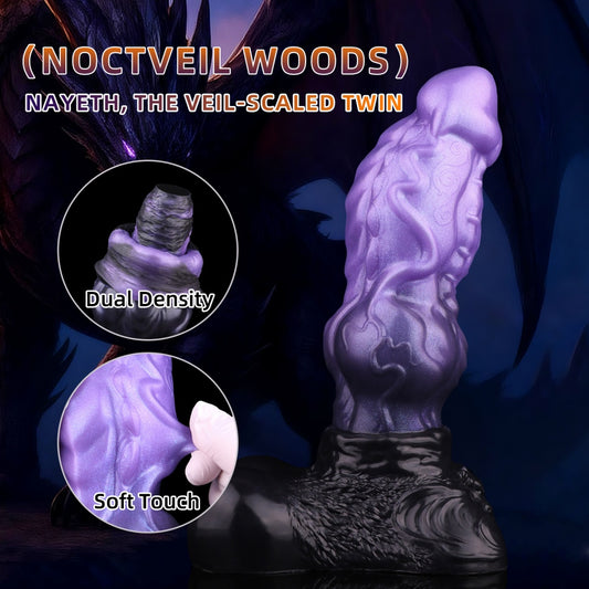 Domlust Dragon Dildo – zweischichtiges Platinsilikon | Drachenknoten | Schuppen- & Venentextur | 1,4 kg | Saugnapf