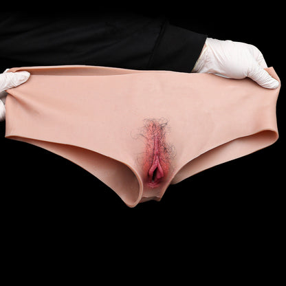Realistic Pussy Panties for Crossdressers — Platinum Silicone Wearable Fake Vagina with Penetrable Channel