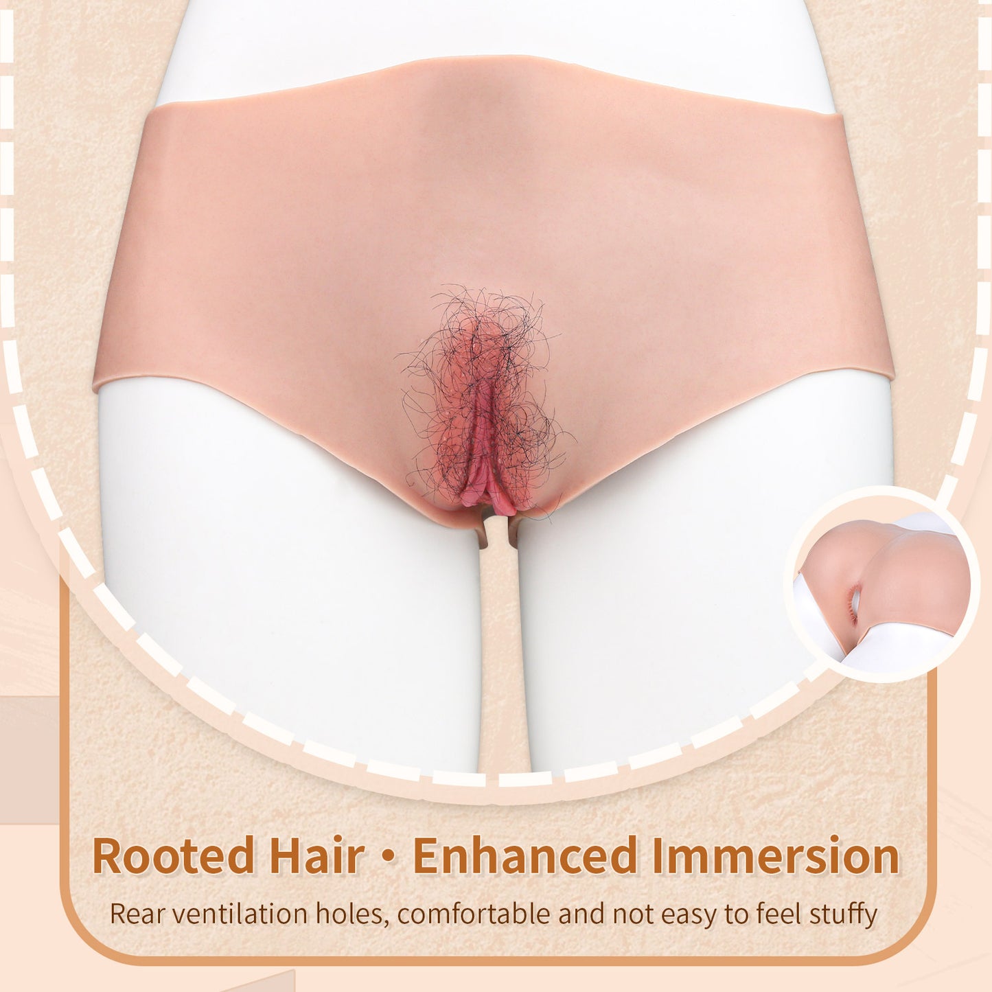 Realistic Pussy Panties for Crossdressers — Platinum Silicone Wearable Fake Vagina with Penetrable Channel