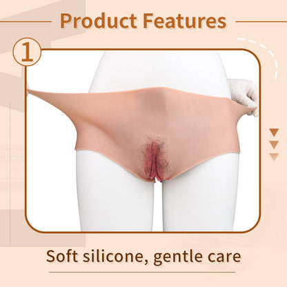 Realistic Pussy Panties for Crossdressers — Platinum Silicone Wearable Fake Vagina with Penetrable Channel