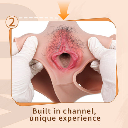 Realistic Pussy Panties for Crossdressers — Platinum Silicone Wearable Fake Vagina with Penetrable Channel