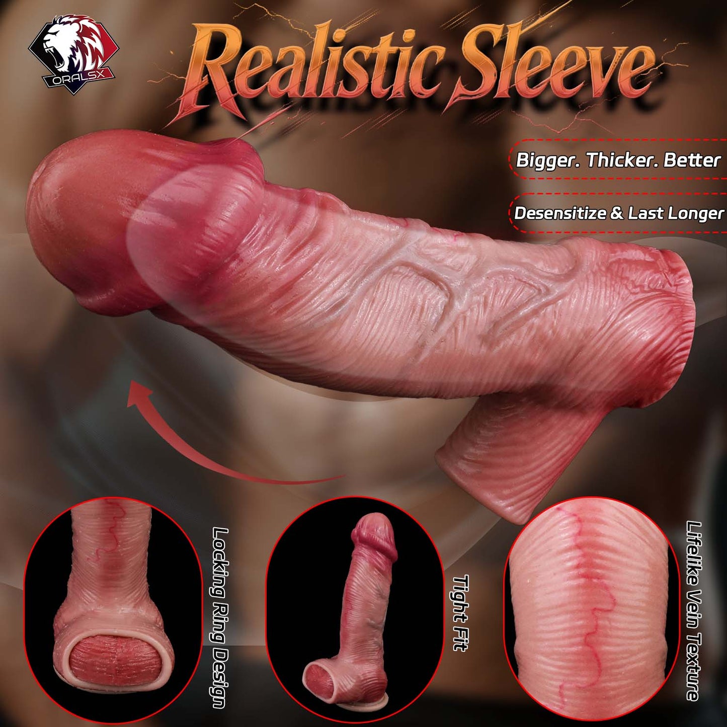 Muscle-Flex Realistischer Cock-Sleeve — Platin-Silikon Penisverlängerer für größeren, längeren, intensiveren Sex