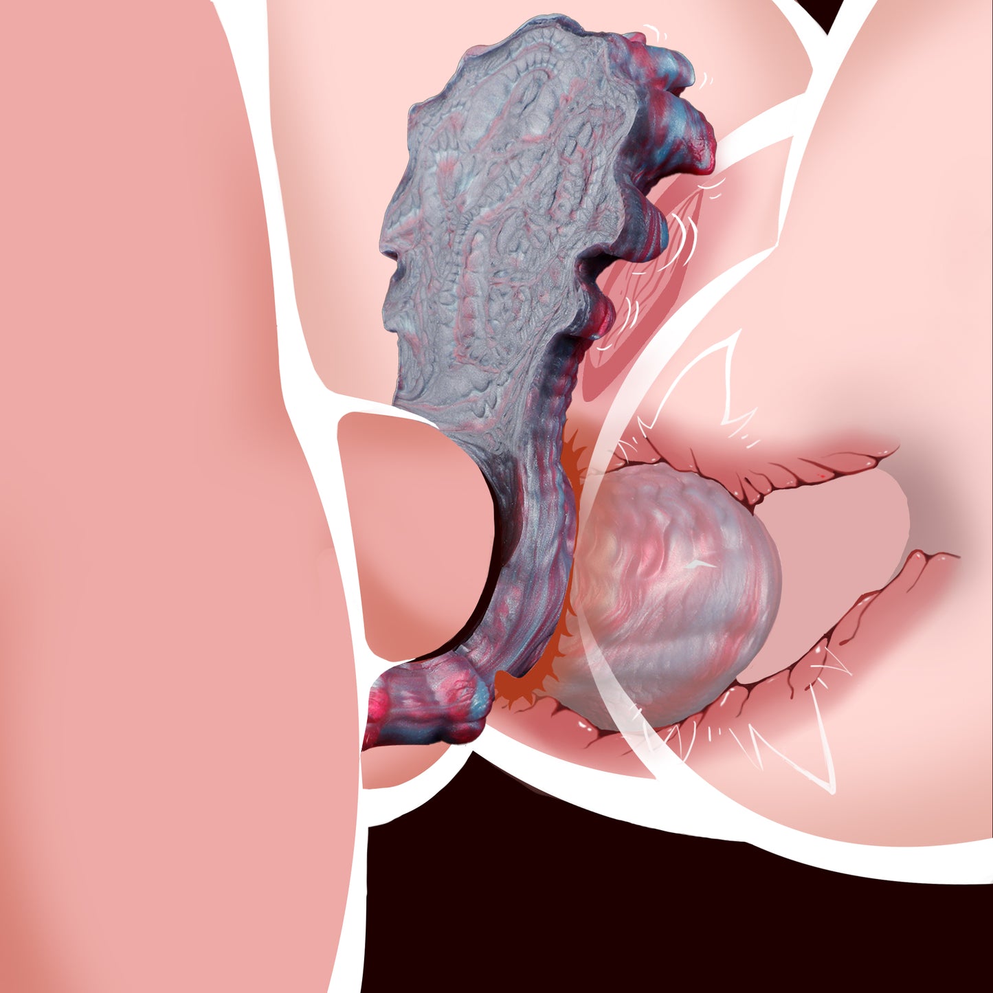 Anneau pénien et gode extraterrestre fantaisie — Extenseur pénien 2-en-1 en silicone platine pour couples