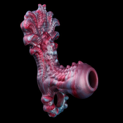 Anneau pénien et gode extraterrestre fantaisie — Extenseur pénien 2-en-1 en silicone platine pour couples
