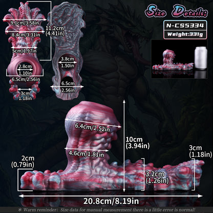 Anneau pénien et gode extraterrestre fantaisie — Extenseur pénien 2-en-1 en silicone platine pour couples