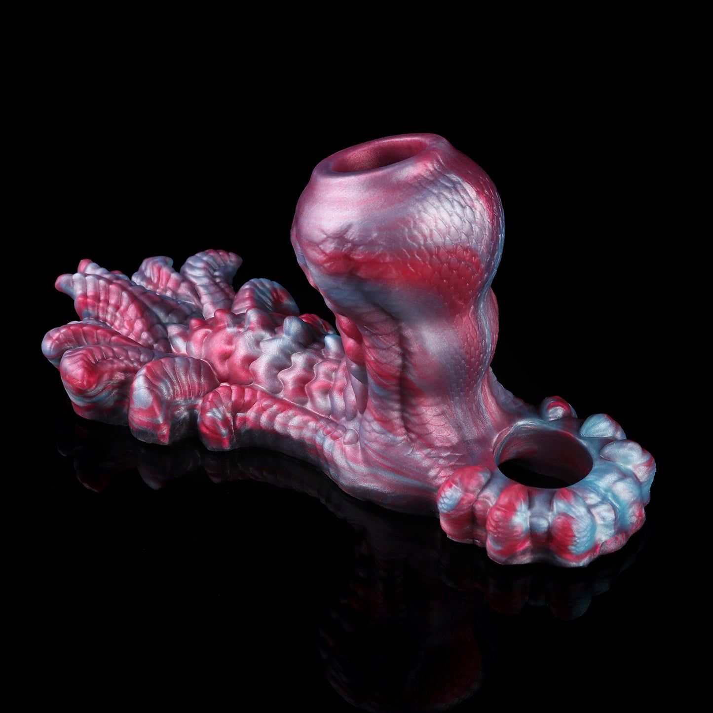 Anneau pénien et gode extraterrestre fantaisie — Extenseur pénien 2-en-1 en silicone platine pour couples