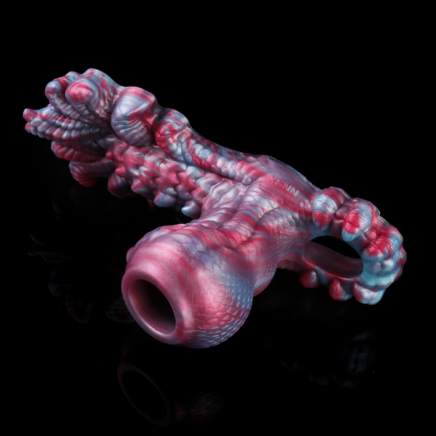 Anneau pénien et gode extraterrestre fantaisie — Extenseur pénien 2-en-1 en silicone platine pour couples
