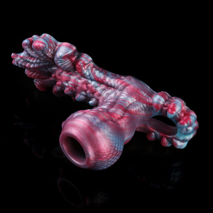 Anneau pénien et gode extraterrestre fantaisie — Extenseur pénien 2-en-1 en silicone platine pour couples