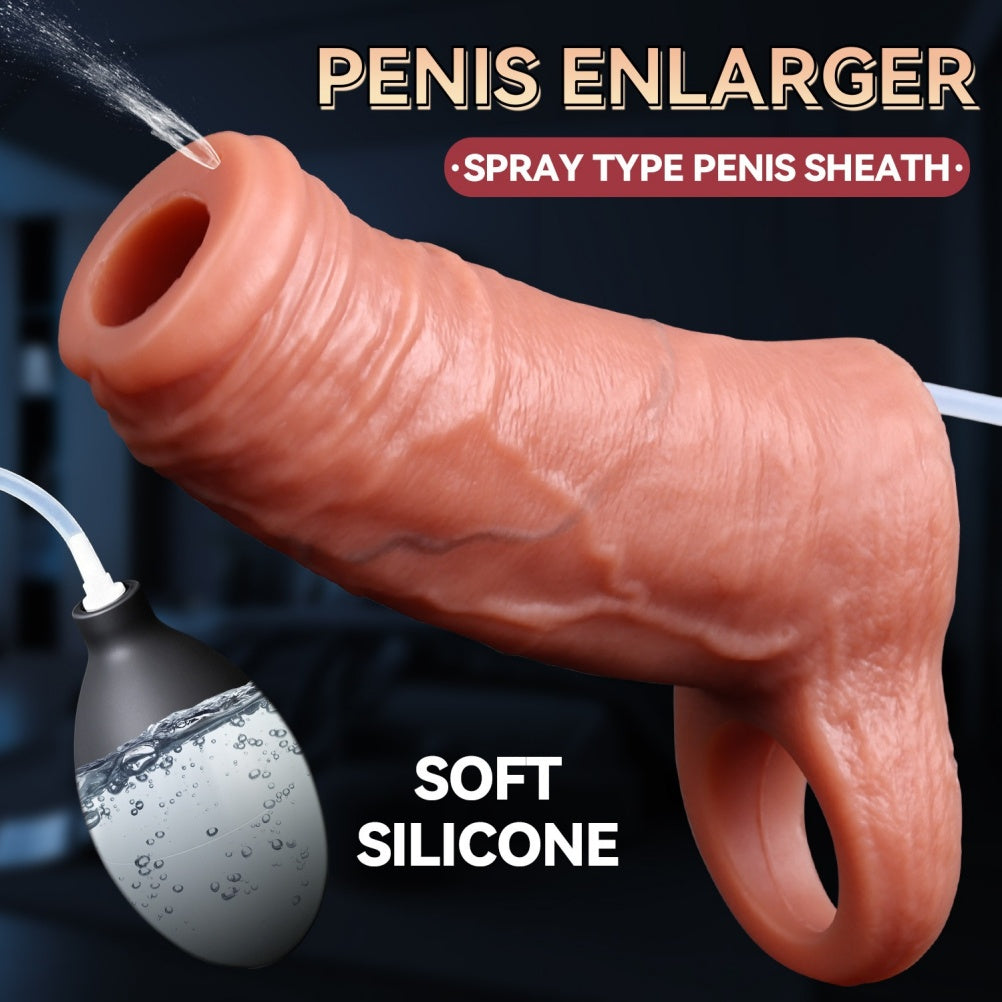 Realistischer, fleischfarbener Penis-Sleeve aus Silikon mit Ejakulationsfunktion – Desensibilisierendes und verzögerndes Sexspielzeug für Männer