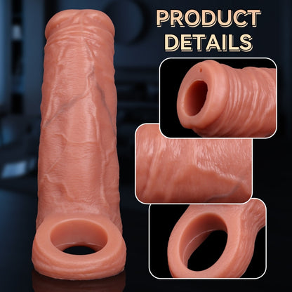 Realistischer, fleischfarbener Penis-Sleeve aus Silikon mit Ejakulationsfunktion – Desensibilisierendes und verzögerndes Sexspielzeug für Männer