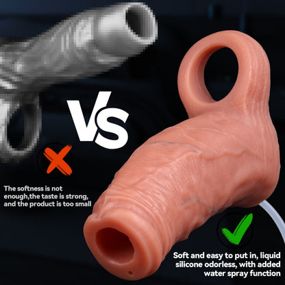 Realistischer, fleischfarbener Penis-Sleeve aus Silikon mit Ejakulationsfunktion – Desensibilisierendes und verzögerndes Sexspielzeug für Männer