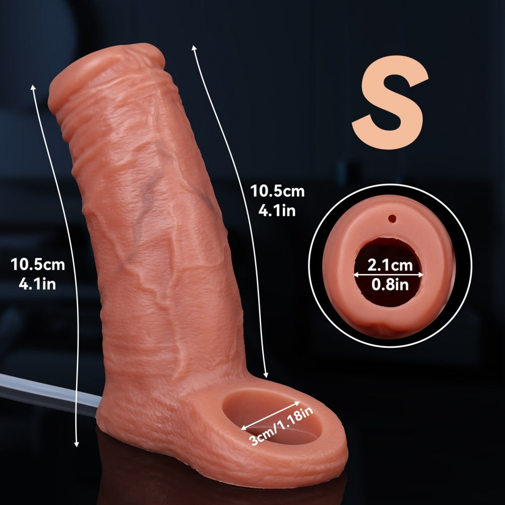 Realistischer, fleischfarbener Penis-Sleeve aus Silikon mit Ejakulationsfunktion – Desensibilisierendes und verzögerndes Sexspielzeug für Männer