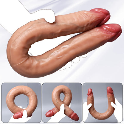 Realistic Fleshy Silicone Double Dildo – Flexible for Lesbian & Couples Play