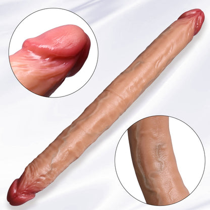 Realistic Fleshy Silicone Double Dildo – Flexible for Lesbian & Couples Play
