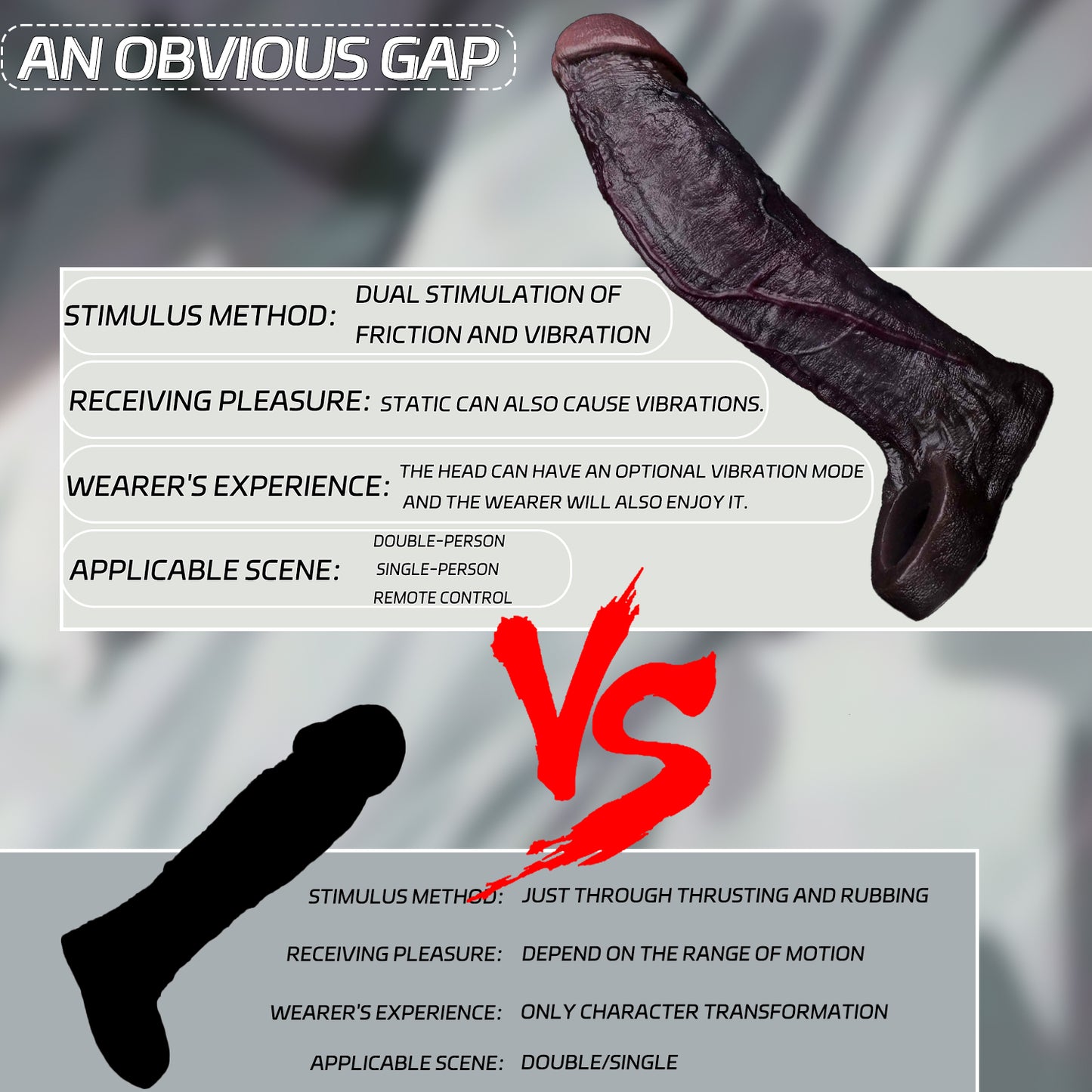 Black Platinum Silicone Penis Sleeve | Realistic Dick Sleeve with 9-Mode Vibration & Wireless Remote