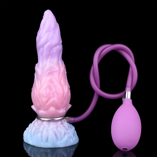Domlust Pink Inflatable Dragon Dildo – Platinum Silicone Dual-Mode Fantasy Inflatable Knotted Fetish Sex Toy