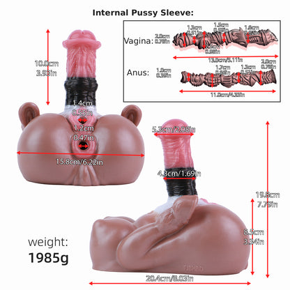 Horse Torso Sex Doll | Dual-Channel Pocket Pussy & Horse Dildo | Platinum Silicone Mini Sex Doll