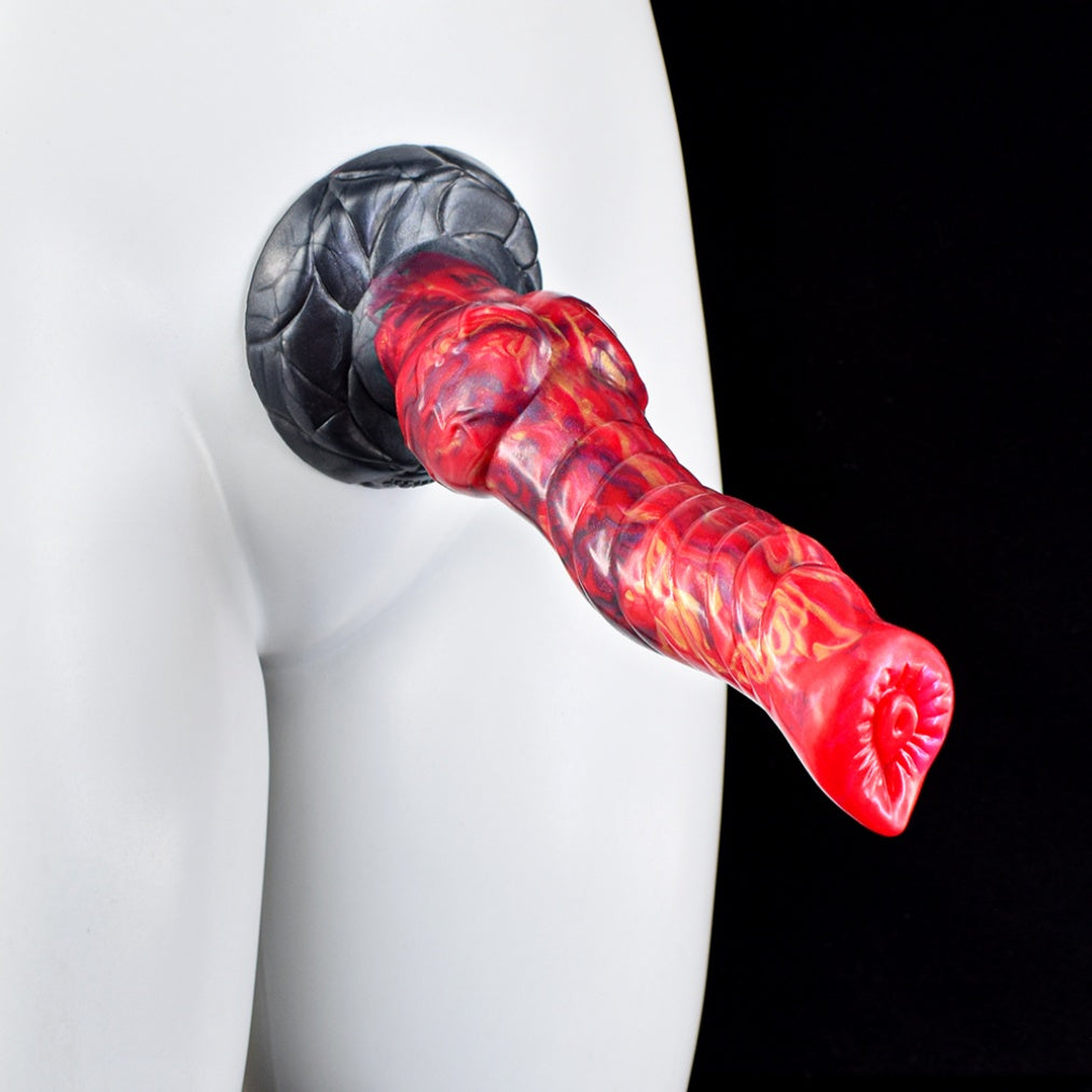 Godemiché en silicone rouge sang avec ventouse - Godemiché monstrueux de dragon pour l'expansion vaginale