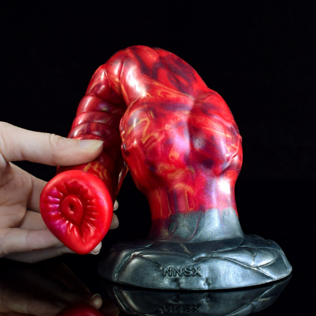 Godemiché en silicone rouge sang avec ventouse - Godemiché monstrueux de dragon pour l'expansion vaginale