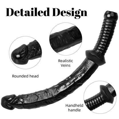 Fantasievoller, handlicher, langer Dildo – Realistischer Analdildo aus schwarzem Silikon für tiefe Erkundung