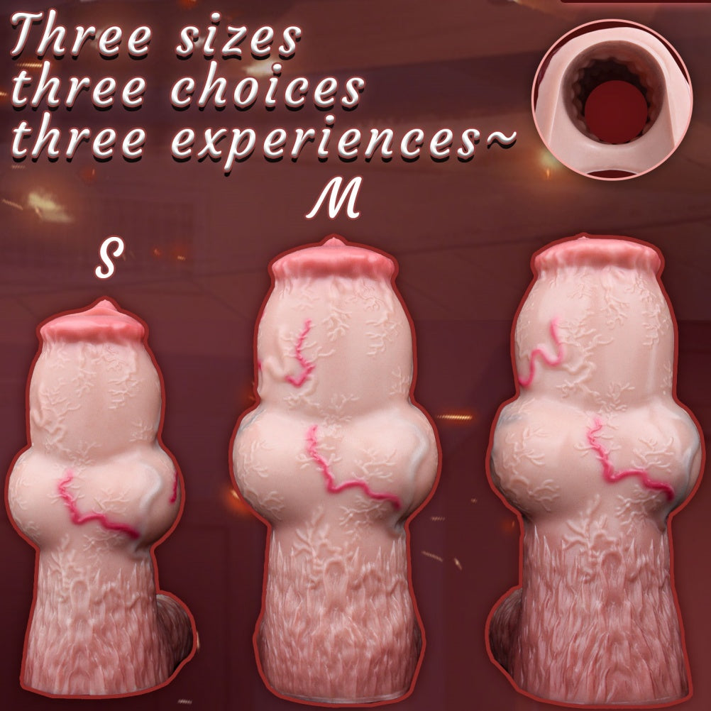 Fantasy Dog Knot Silicone Cock Sleeve – Fleshy Penis Extender with Testicle Lock Ring & Delay Function